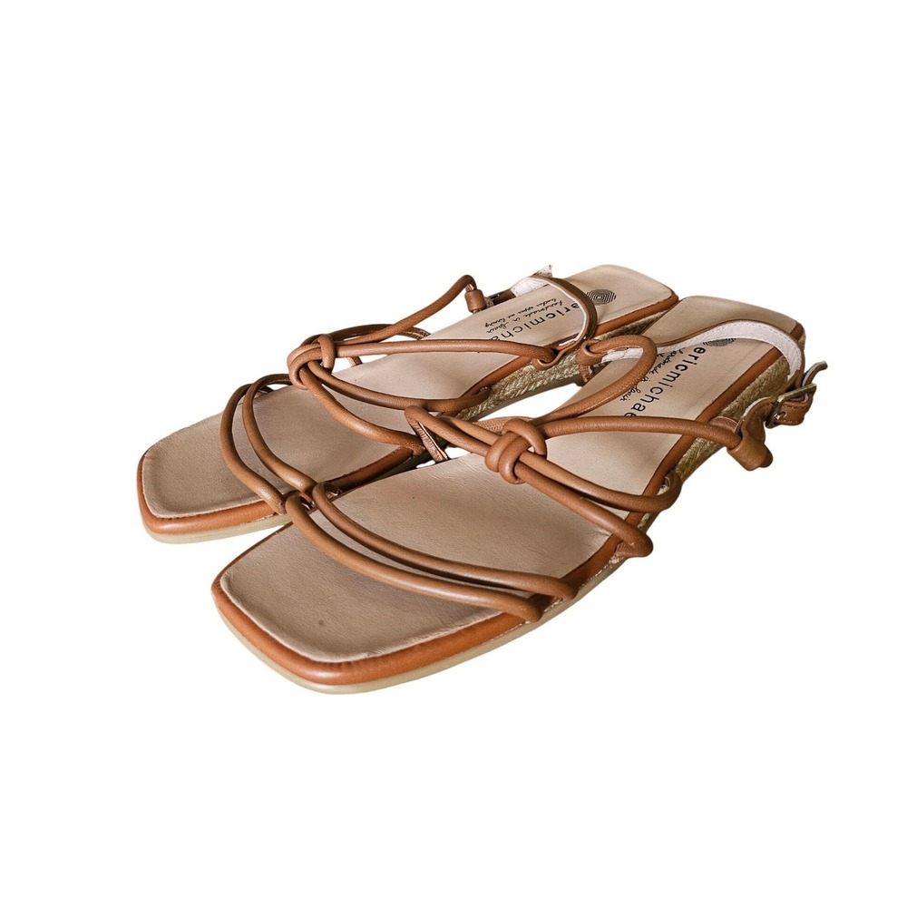 Eric‎ Michael 41 Cognac Leather Strappy Espadrille Wedge Sandals Spain